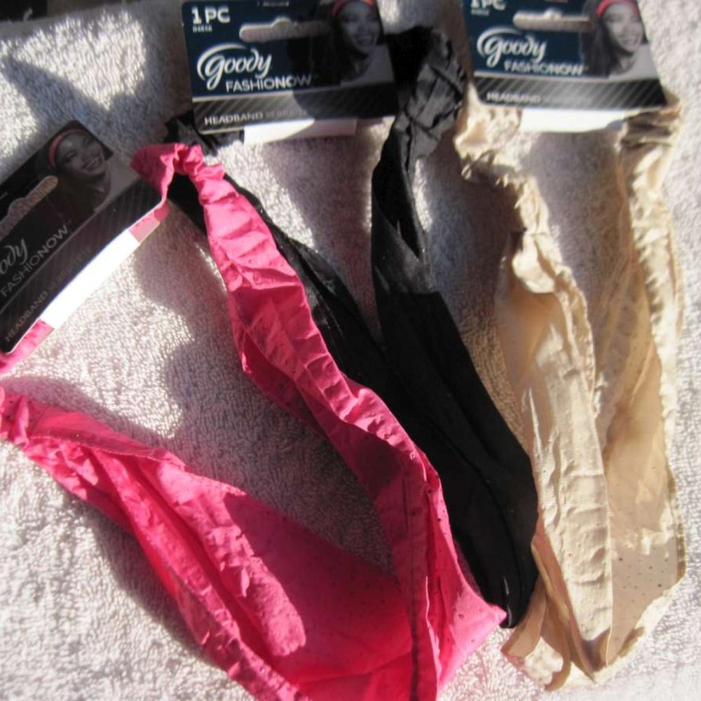1 Goody Fashionow Glitter Gentle Fit Light Thin Fabric Head Band Pink Black Tan